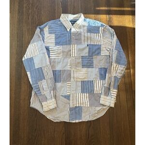 VTG Ralph Lauren Shirt Mens XL Blue Cotton Striped Patchwork LS Button Down
